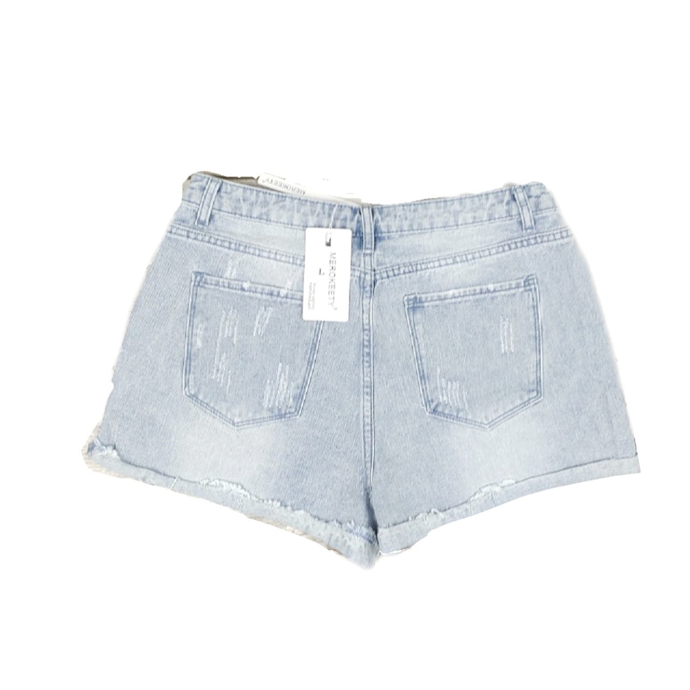 NWT Merokeety Wmn L Distressed Rolled Hem Shorts - Picture 3 of 3